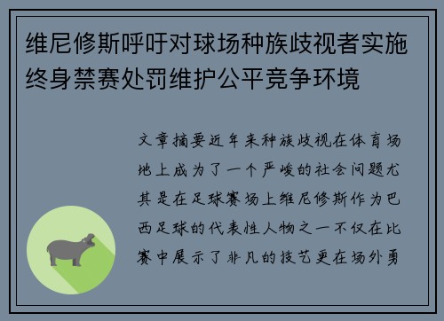 维尼修斯呼吁对球场种族歧视者实施终身禁赛处罚维护公平竞争环境